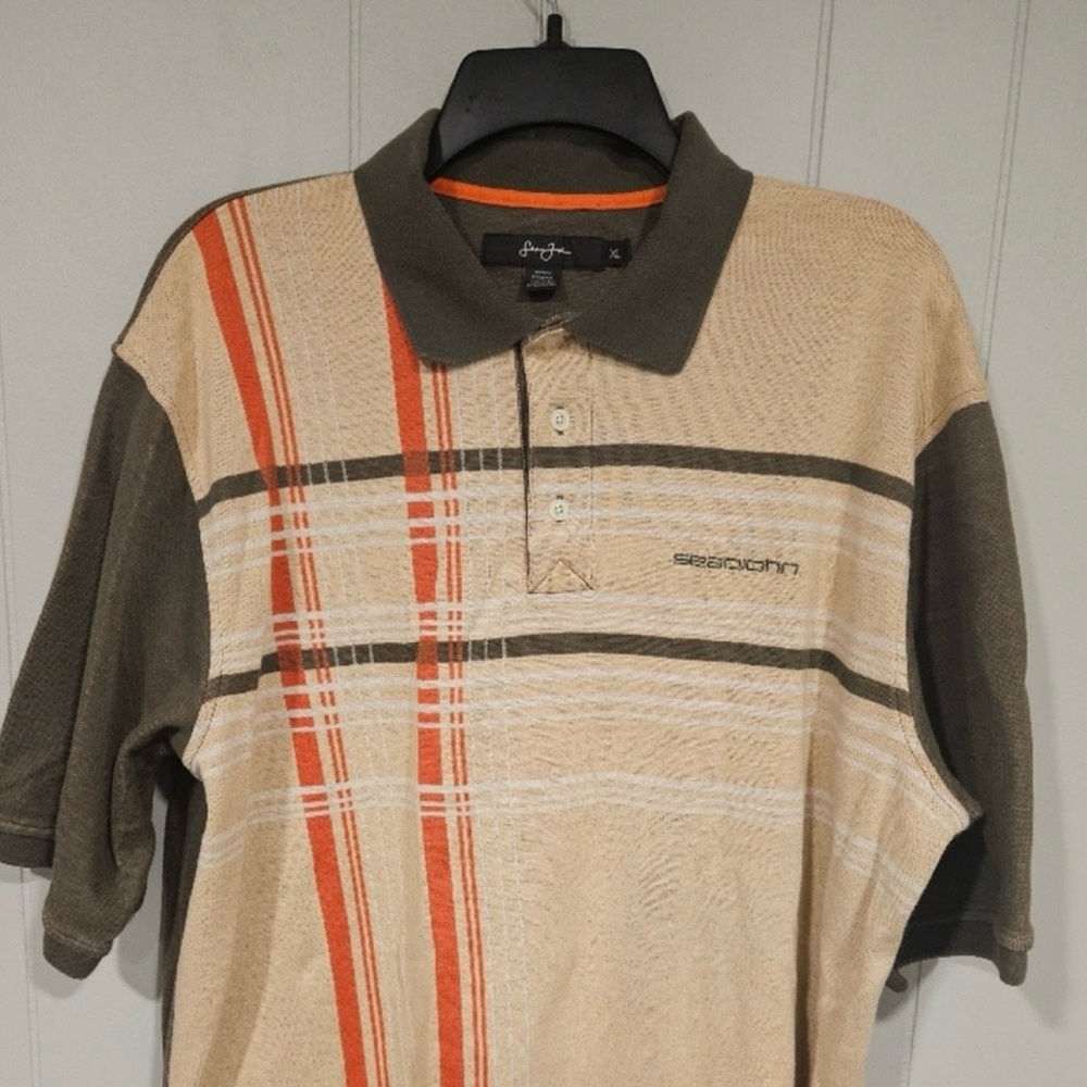 Sean John 90s Vintage Polo Shirt Men's XL Striped Short Sleeve Brown Orange Knit
